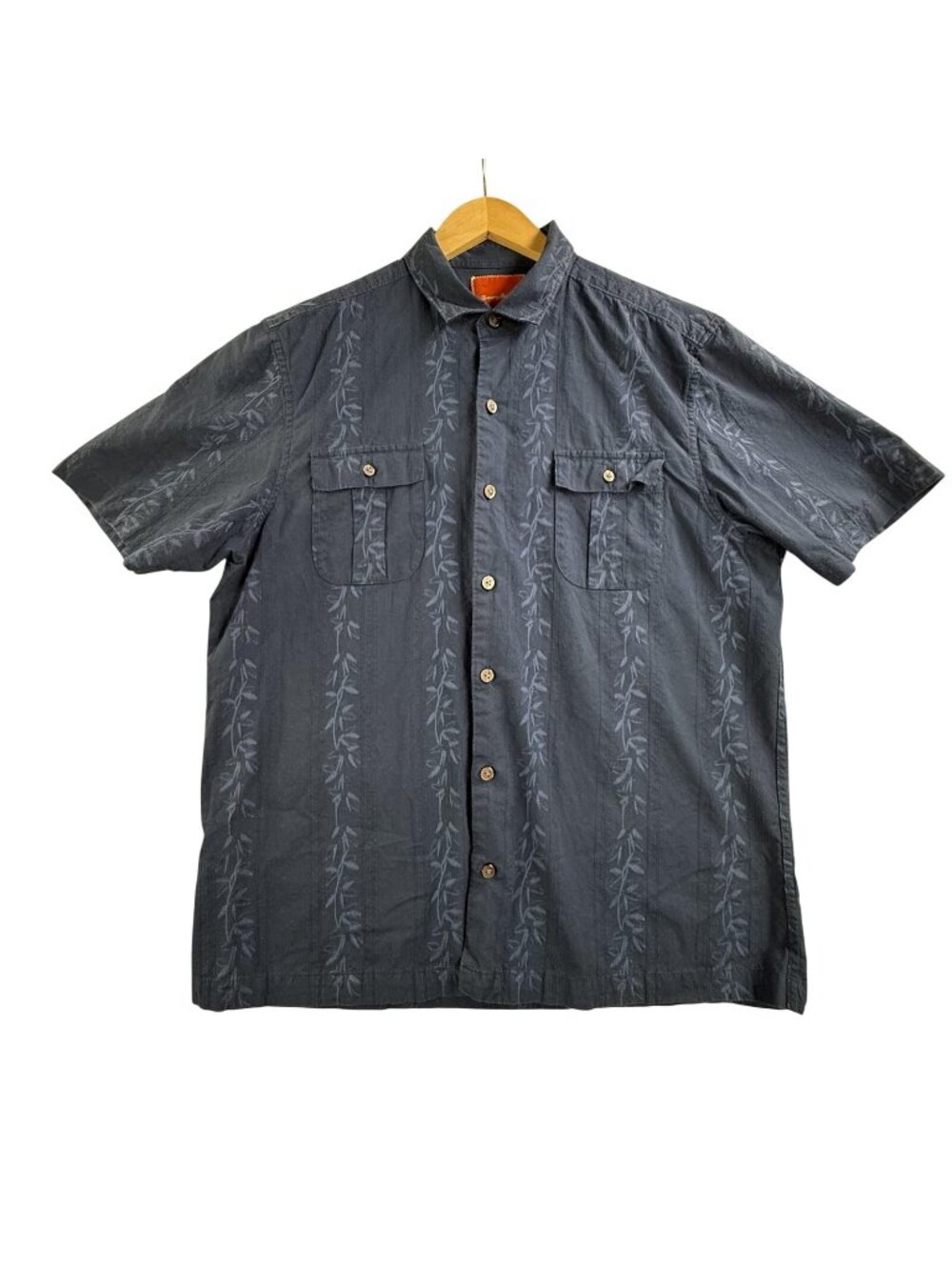 Tommy Bahama Shirt Mens Large Blue Floral Cotton Silk Button Up Short Sleeve